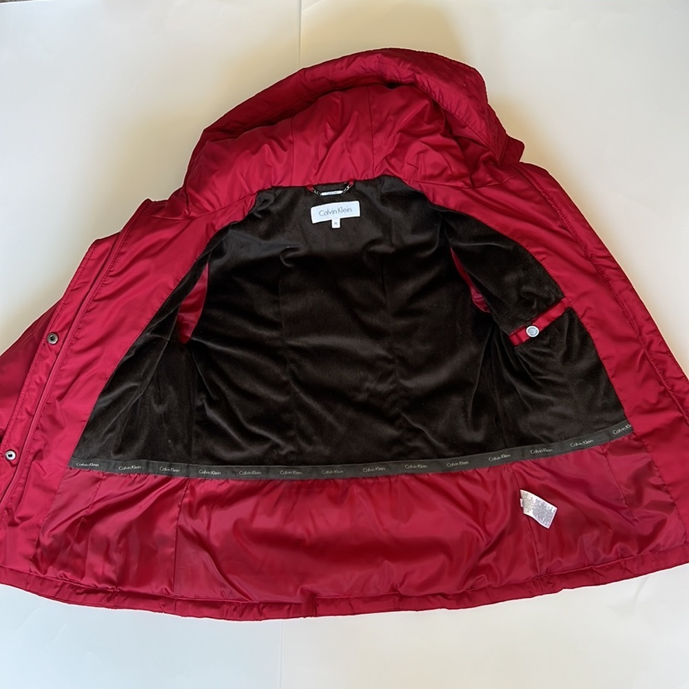 Calvin Klein Womens Full Zip Duck Down Red Puffer Coat Jacket PS - Picture 5 of 15